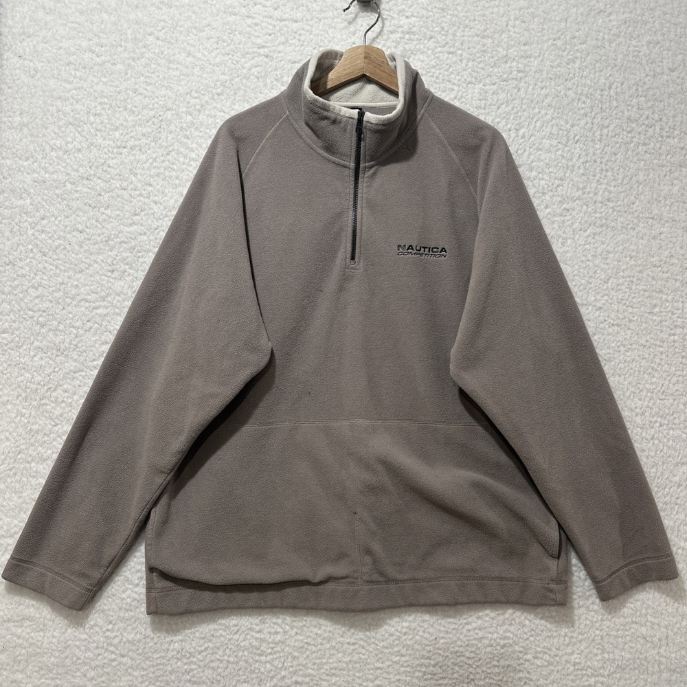 Vintage Nautica Competition Quarter Zip Fleece Sweatshirt Spell Out Back Sz XL
